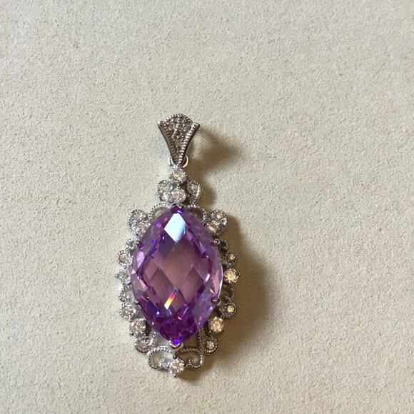 Sterling Silver Purple Crystal Statement Pendant - Picture 8 of 12